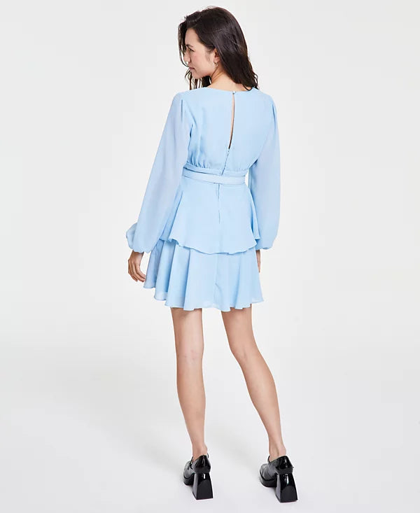 City Studios Juniors Belted Long-Sleeve Dress  Color Sky Blue Size 9/10