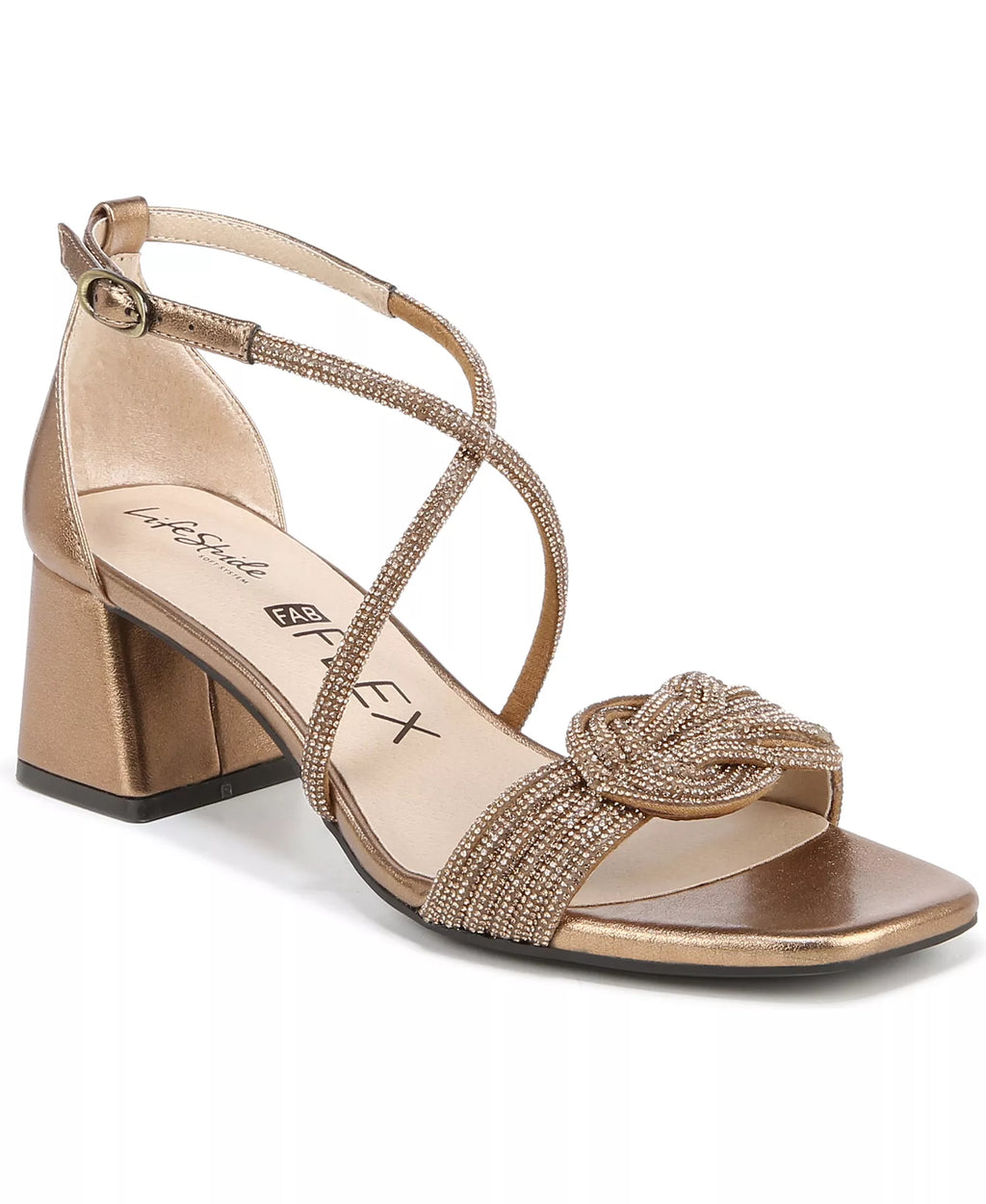 LifeStride Women's Captivate Strappy Block Heel Dress Sandals  Bronze Vegan Leather Size 7.5