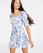 Trixxi Juniors Puff Sleeve Wrap Dress  Color White, Blue Lurex Size S