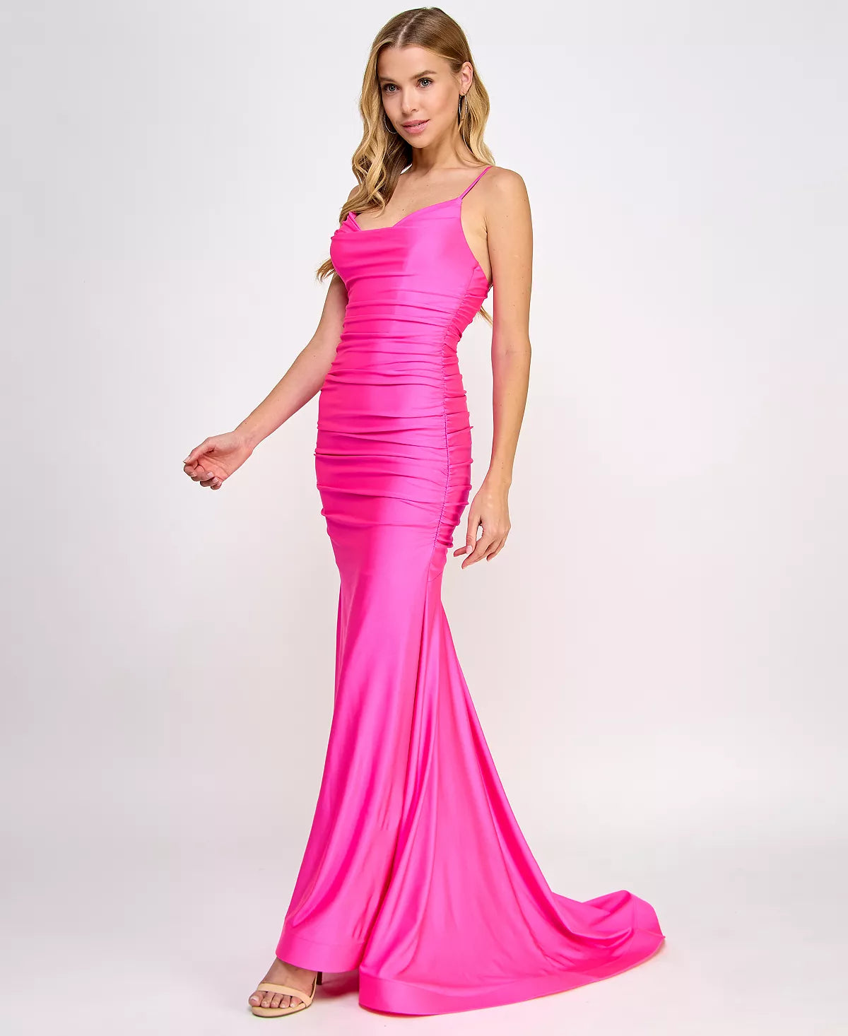 B Darlin Juniors Shirred Gown  Color Neon Pink Size 9/10