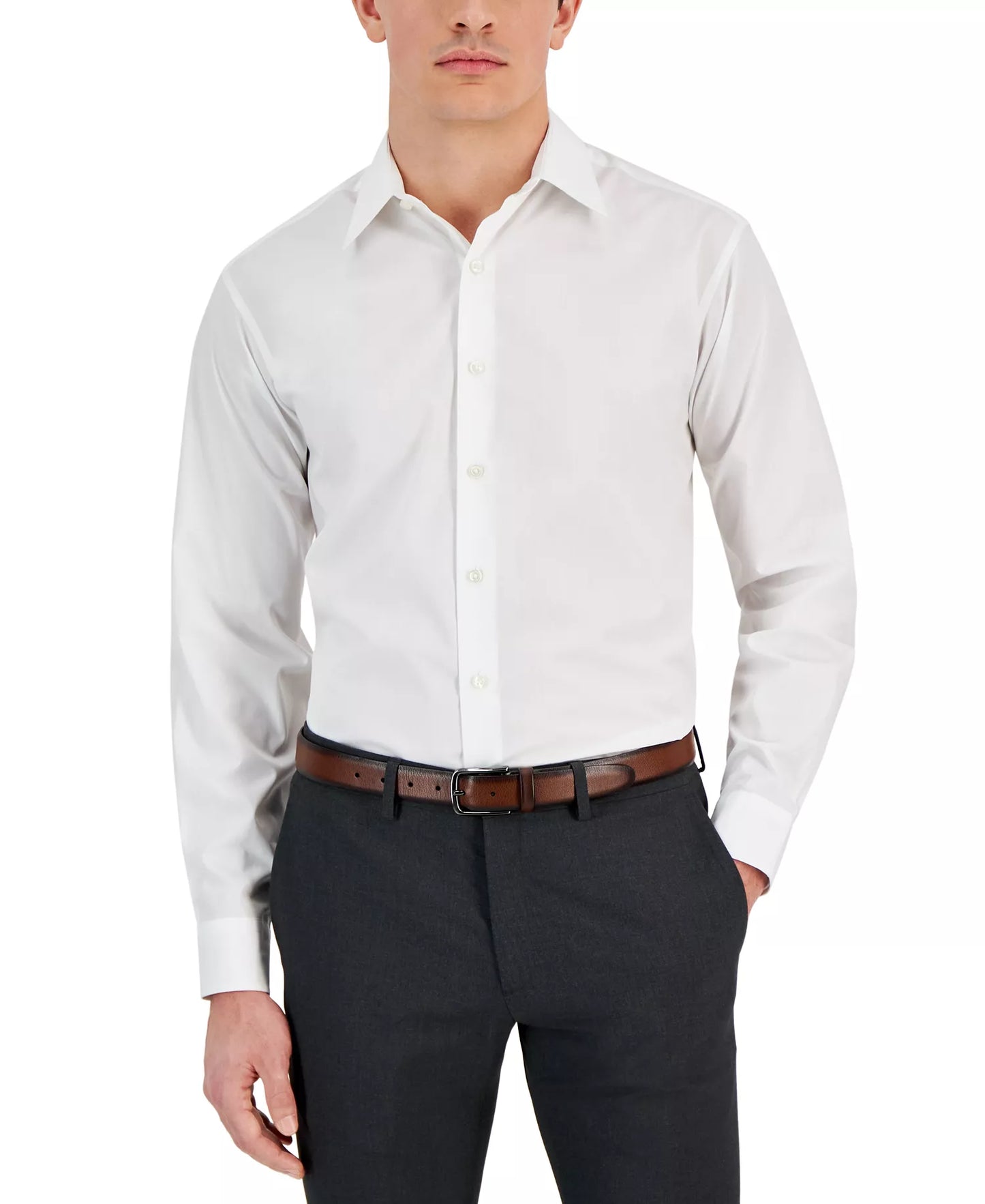 Men's Regular-Fit Performance Dress Shirt White 17.5 32/33