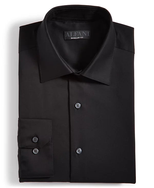 Alfani Men's Regular-Fit Solid Dress Shirt  Deep Black 16/16.5 34/35