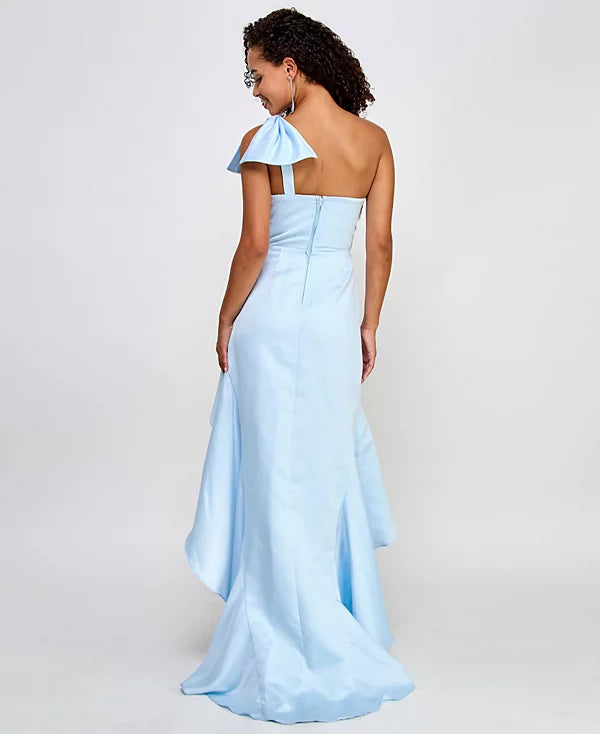 City Studios Juniors One-Shoulder High-Low Ball Gown  Color Sky Blue Size 3/4