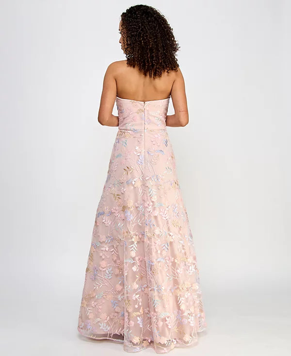 Morgan & Co Juniors Strapless All Over Embroidery Sequin Gown  Color Mauve/Nude Size 5