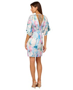 Adrianna by Adrianna Papell Printed Satin Kimono Dress  Color Blue Multi Size 6