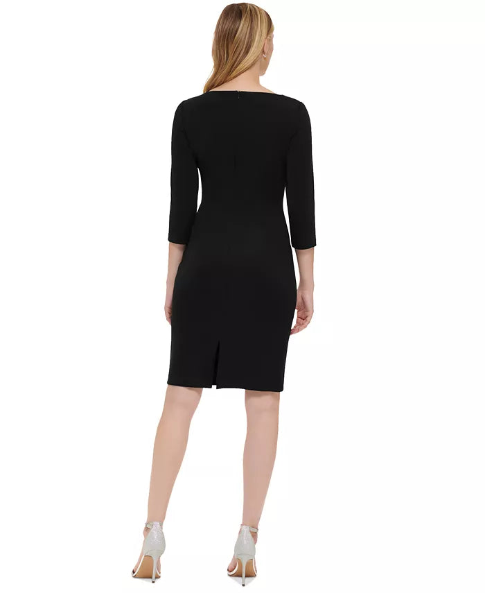 Eliza J Embellished-Side-Buckle Scuba Crepe Dress  Color Black Size 8