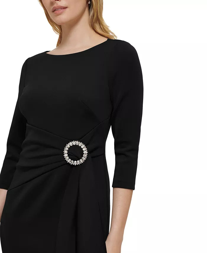 Eliza J Embellished-Side-Buckle Scuba Crepe Dress  Color Black Size 8