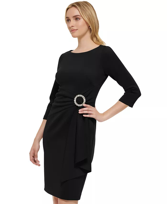 Eliza J Embellished-Side-Buckle Scuba Crepe Dress  Color Black Size 8