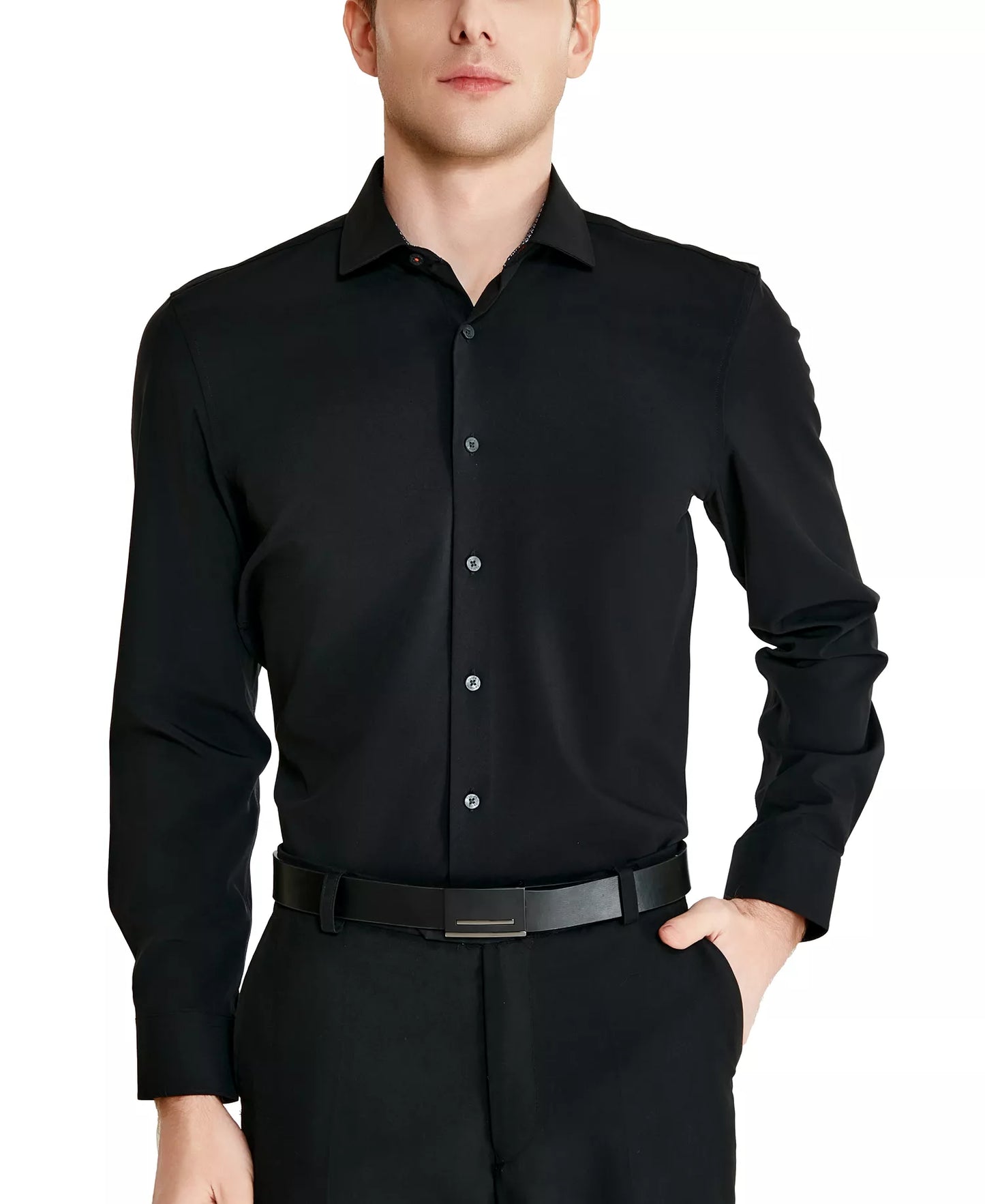 Tallia Men's Slim-Fit Solid Poplin Dress Shirt  Black 16/16.5 32/33