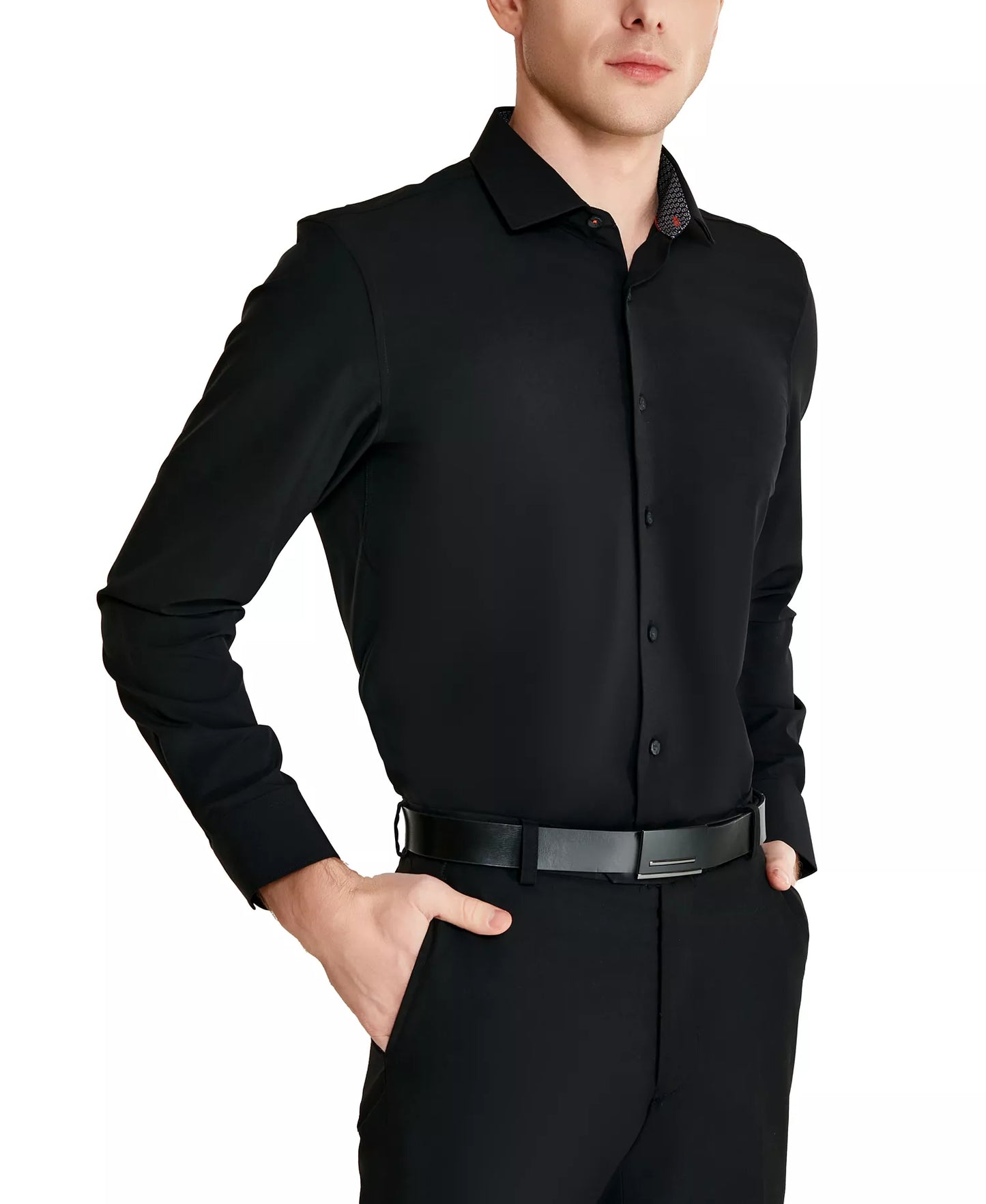 Tallia Men's Slim-Fit Solid Poplin Dress Shirt  Black 16/16.5 32/33