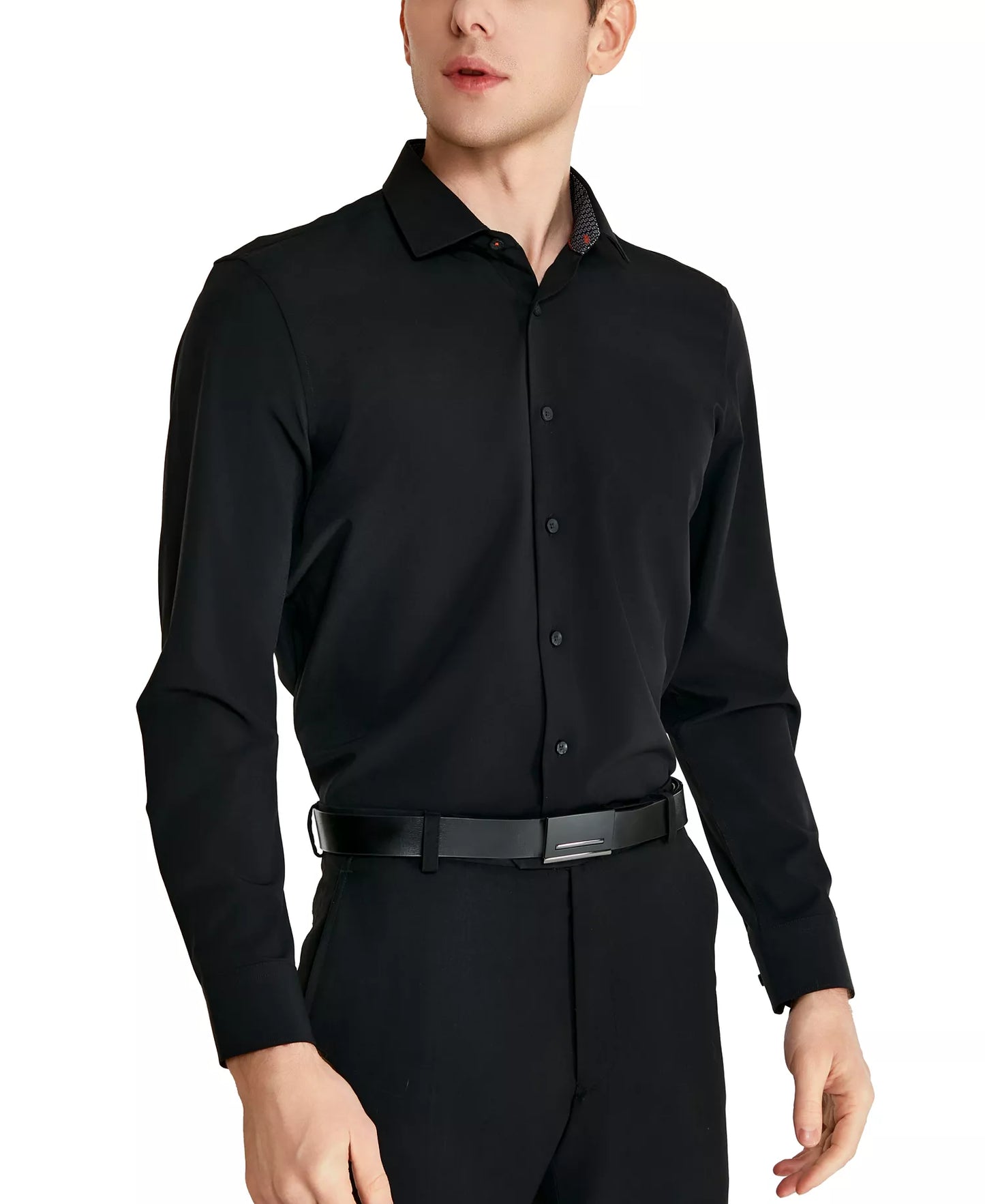 Tallia Men's Slim-Fit Solid Poplin Dress Shirt  Black 16/16.5 32/33
