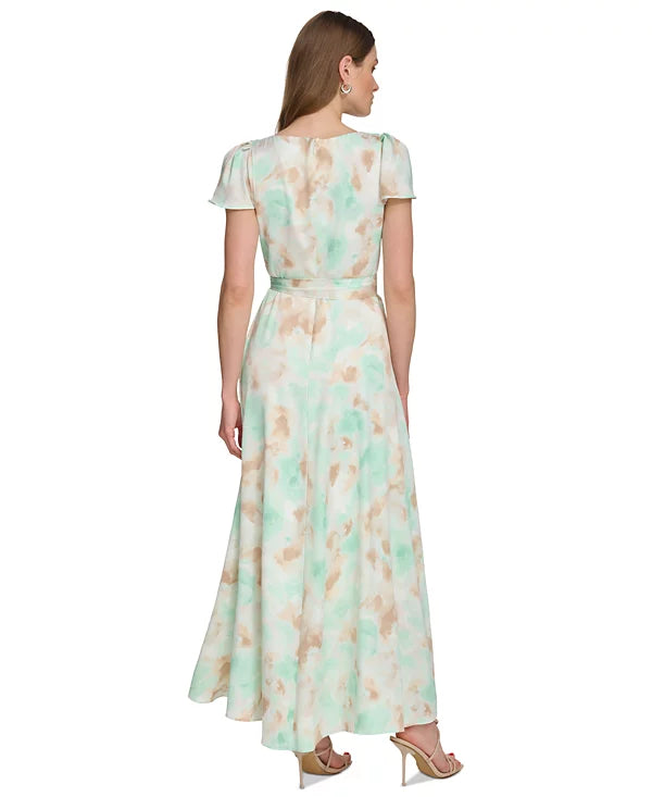 DKNY Women's Printed Wrap-Style Gown  Color Light Green Size 8