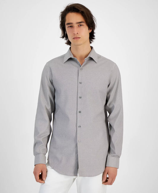 Alfani Men's Slim-Fit Dobby Dress Shirt  Grey White 14/14.5 32/33