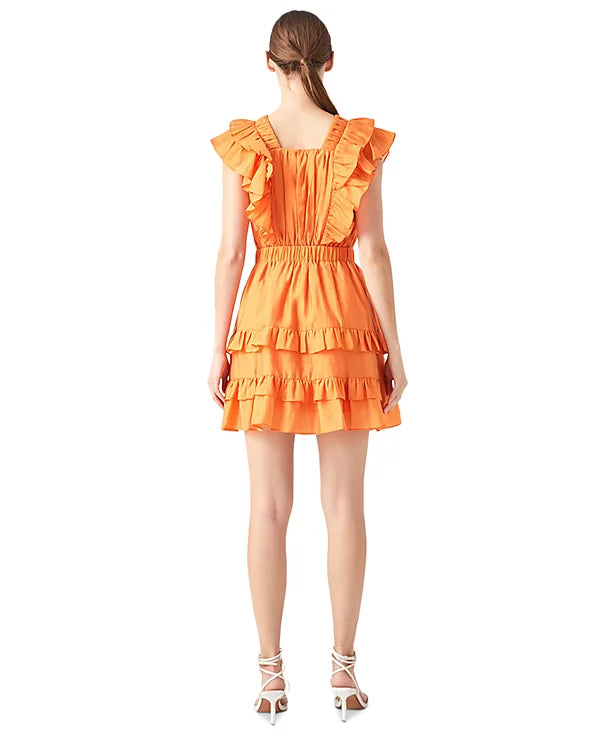 endless rose Women's V-Neck Ruffle-Trim Mini Dress  Color Orange Size XL