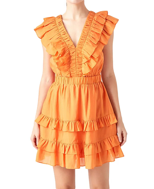 endless rose Women's V-Neck Ruffle-Trim Mini Dress  Color Orange Size XL