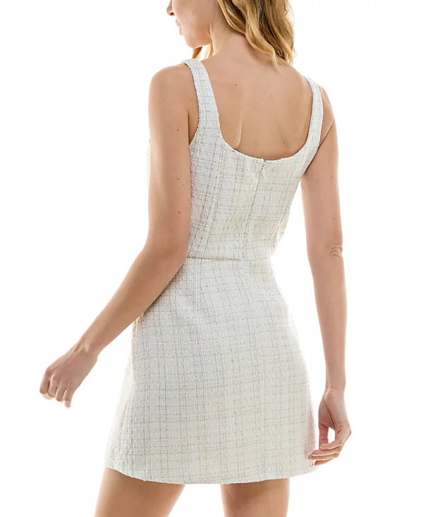 Trixxi Juniors Pearl-Accent-Trim-Neck Sleeveless Dress  Color Ivory/Gold Size M