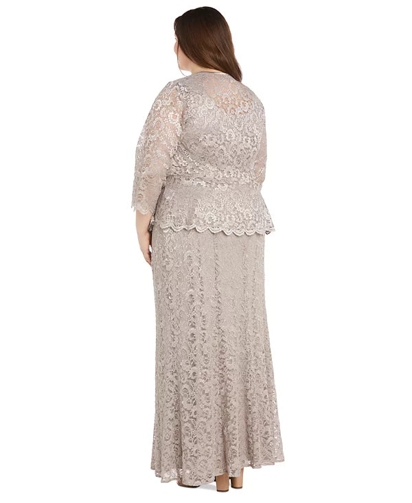 RM Richards Plus Size Metallic Lace Jacket & Dress  Color Champagne Size 16W