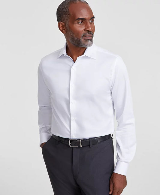 Bar III Men's Spread-Collar Sateen Dress Shirt  Bright White Size XL 17/17.5