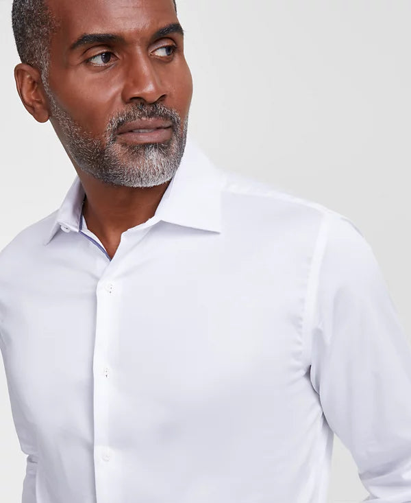 Bar III Men's Spread-Collar Sateen Dress Shirt  Bright White Size M 15/15.5