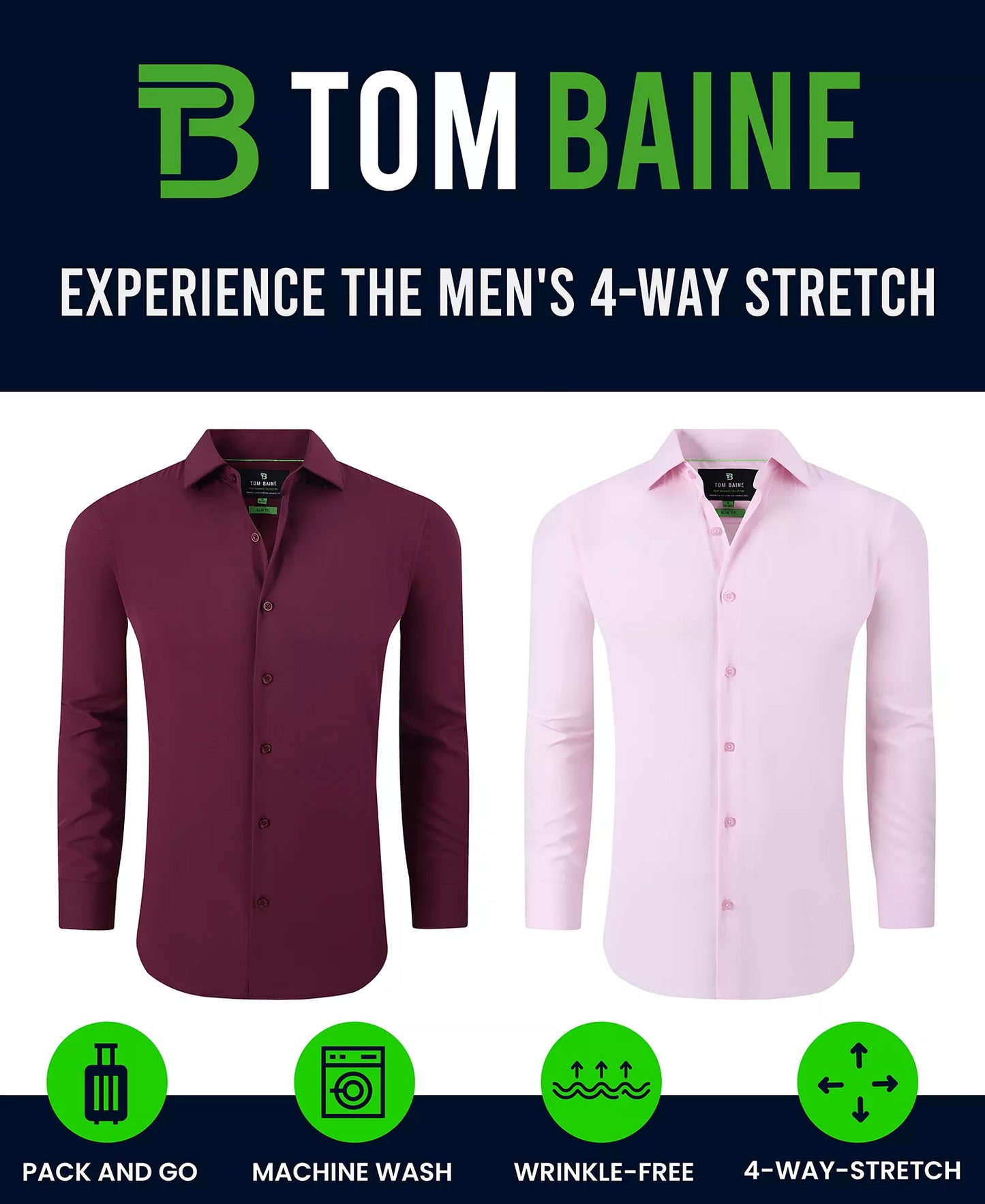 Tom Baine Men's Slim-Fit Stretch Solid Button Down Shirt  White Size XL 17/17.5