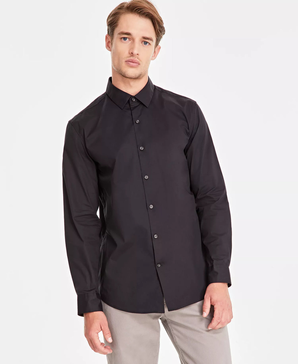 Alfani Men's Modern/Classic-Fit Stretch Dress Shirt  Deep Black Size 2XL
