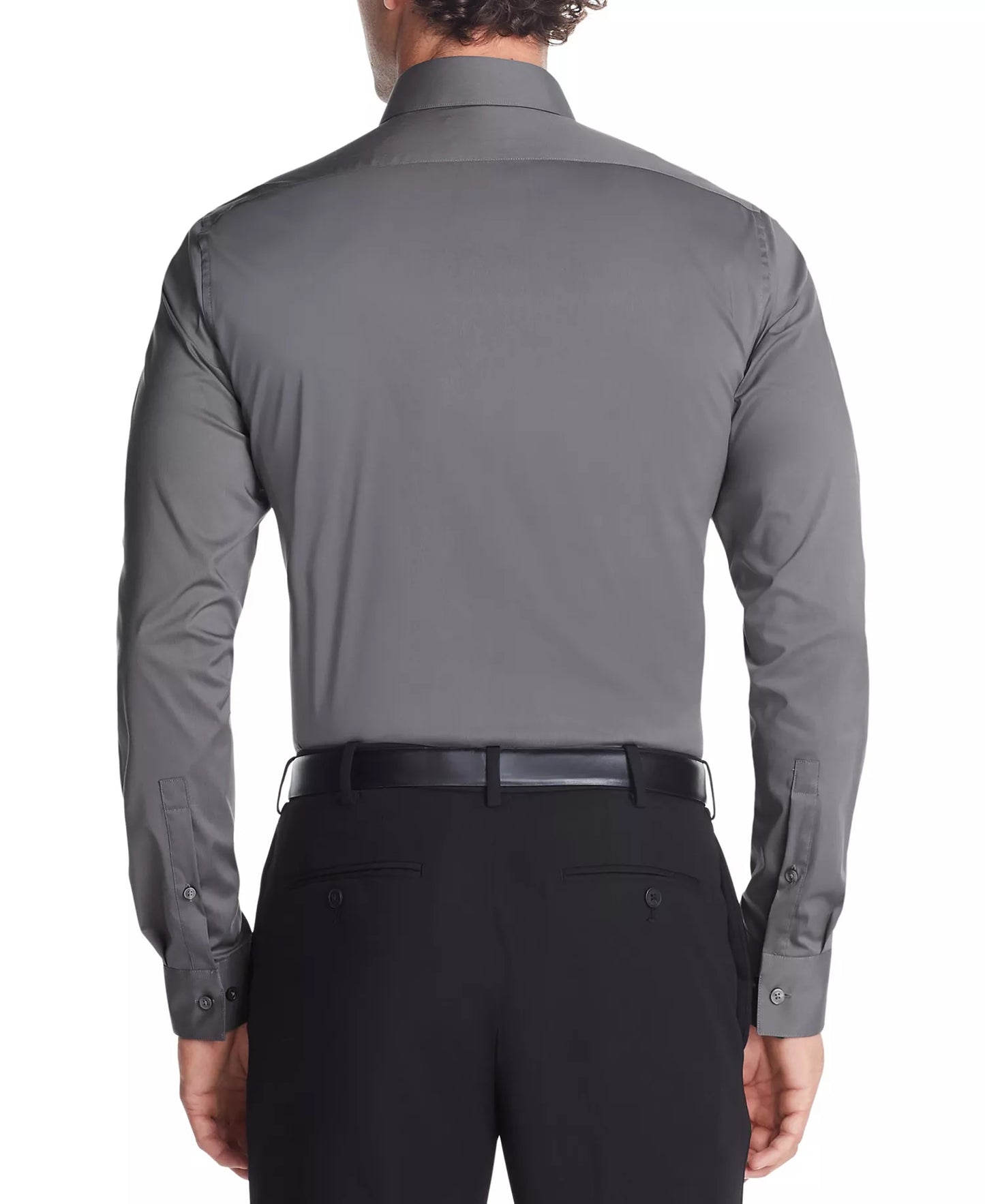 Calvin Klein Men's Slim-Fit Stretch Monogram Dress Shirt  Gray Shadow Size M