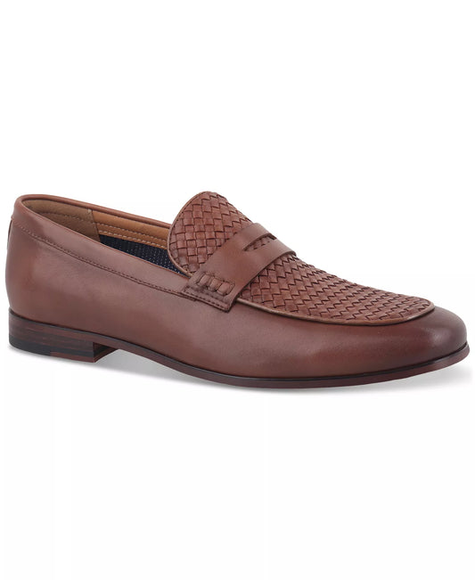 Bar III Men's Beau Basketweave Apron Toe Penny Loafers  Brown Sm Size 10.5