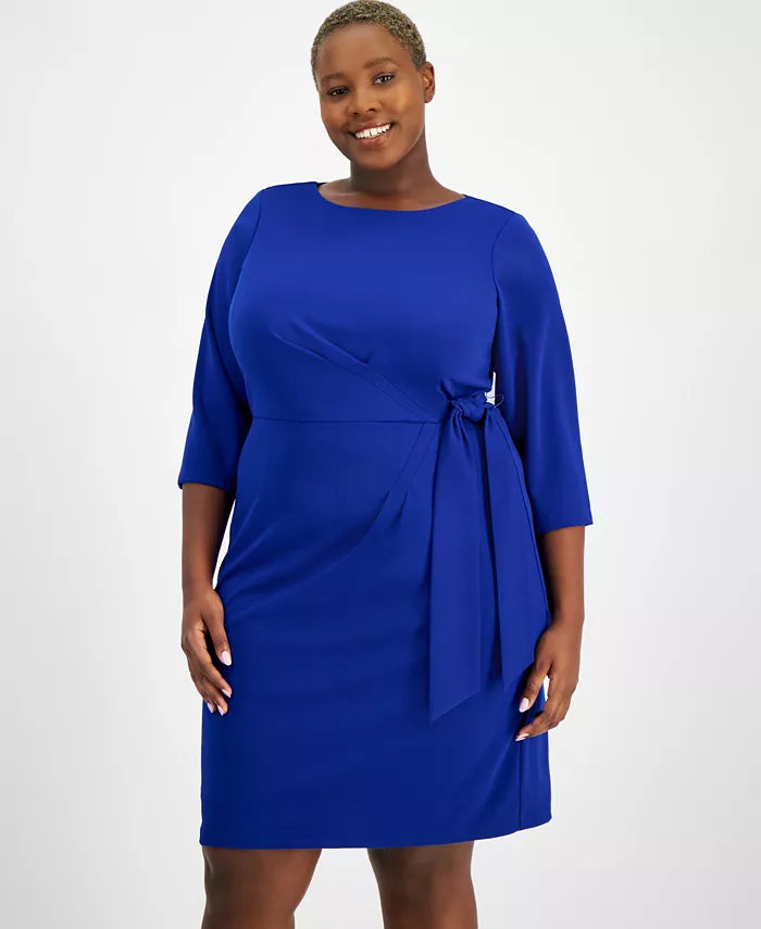 Tahari Plus Size Round-Neck Side-Tie Sheath Dress  Color Cobalt Size 20W