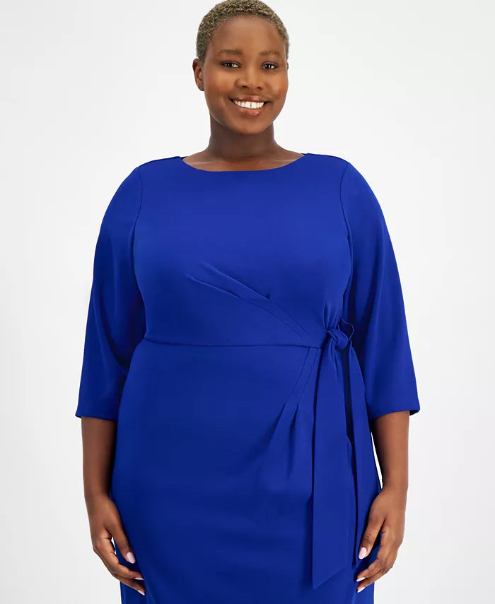 Tahari Plus Size Round-Neck Side-Tie Sheath Dress  Color Cobalt Size 20W