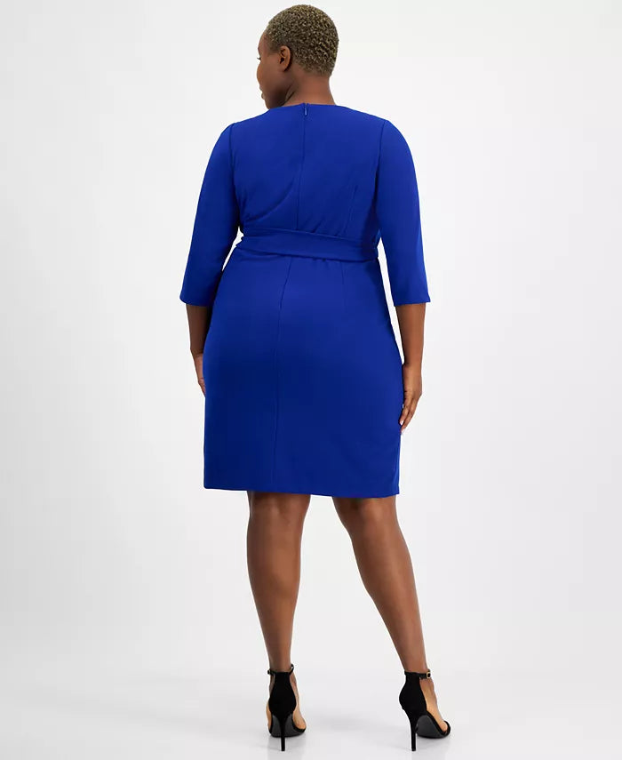 Tahari Plus Size Round-Neck Side-Tie Sheath Dress  Color Cobalt Size 20W