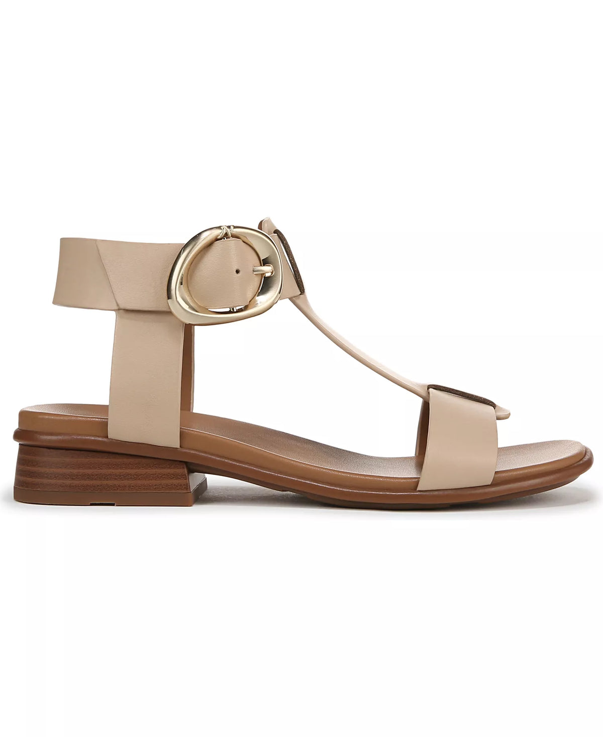 Naturalizer Women's Brandy T-Strap Block Heel Sandals  Coastal Tan Leather Size 7.5
