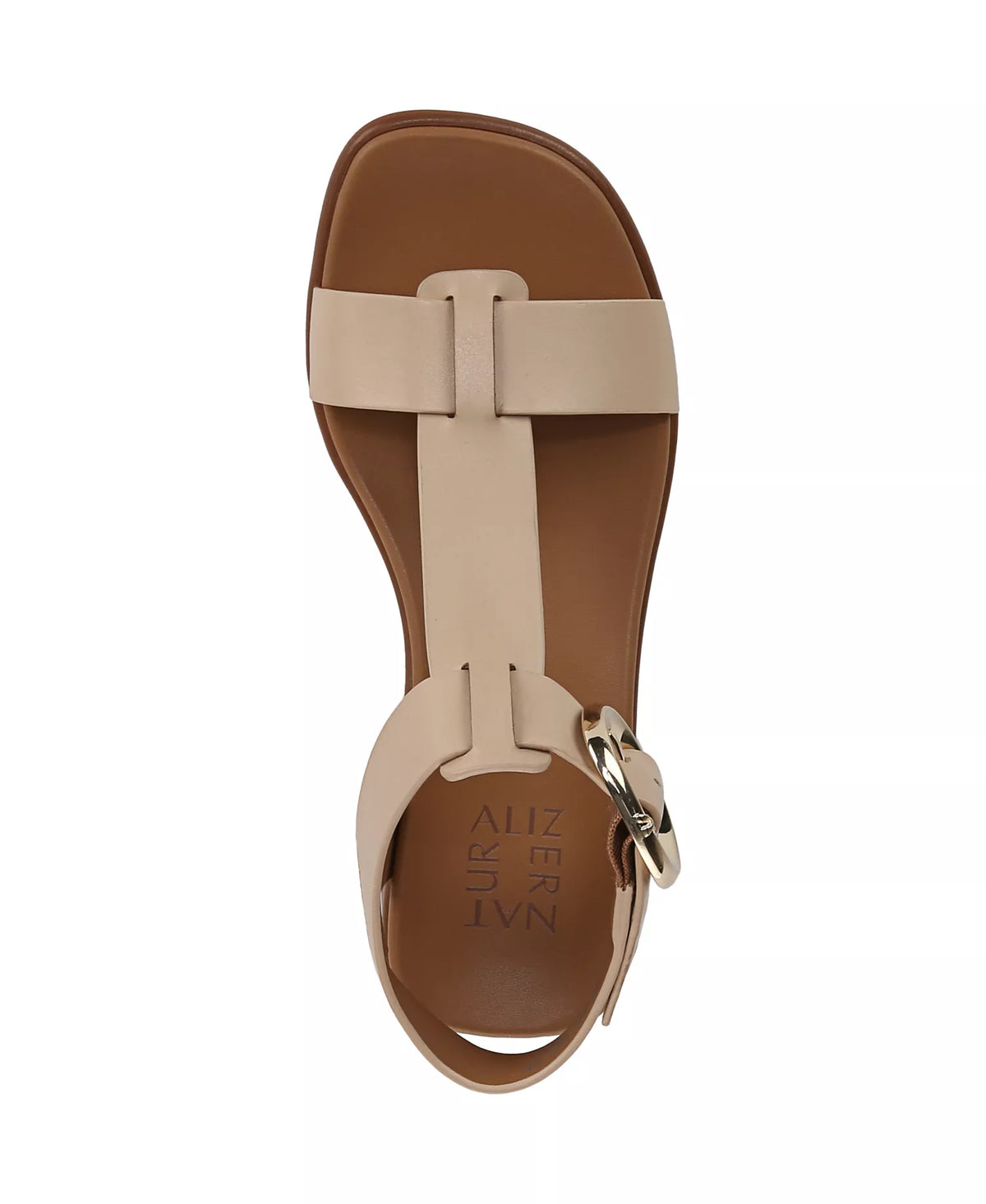 Naturalizer Women's Brandy T-Strap Block Heel Sandals  Coastal Tan Leather Size 7.5