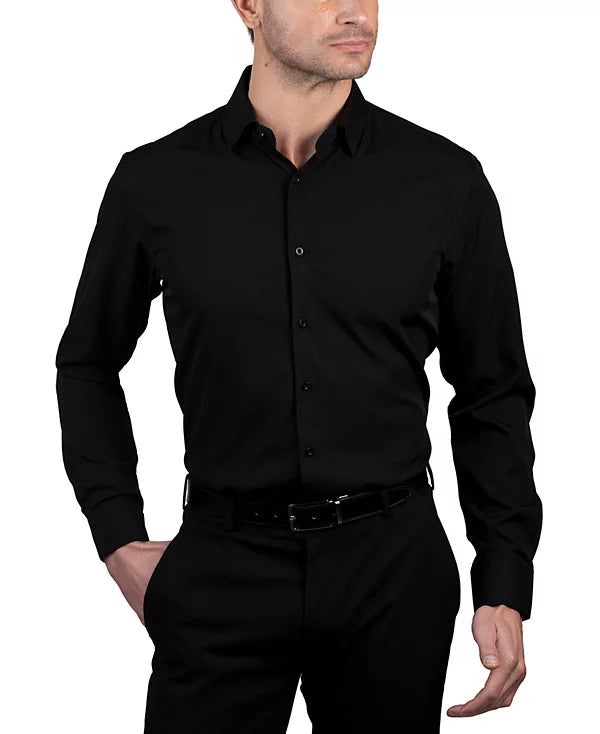 Nautica Men's Slim Fit Supershirt Dress Shirt  Black 15/15.5 34/35