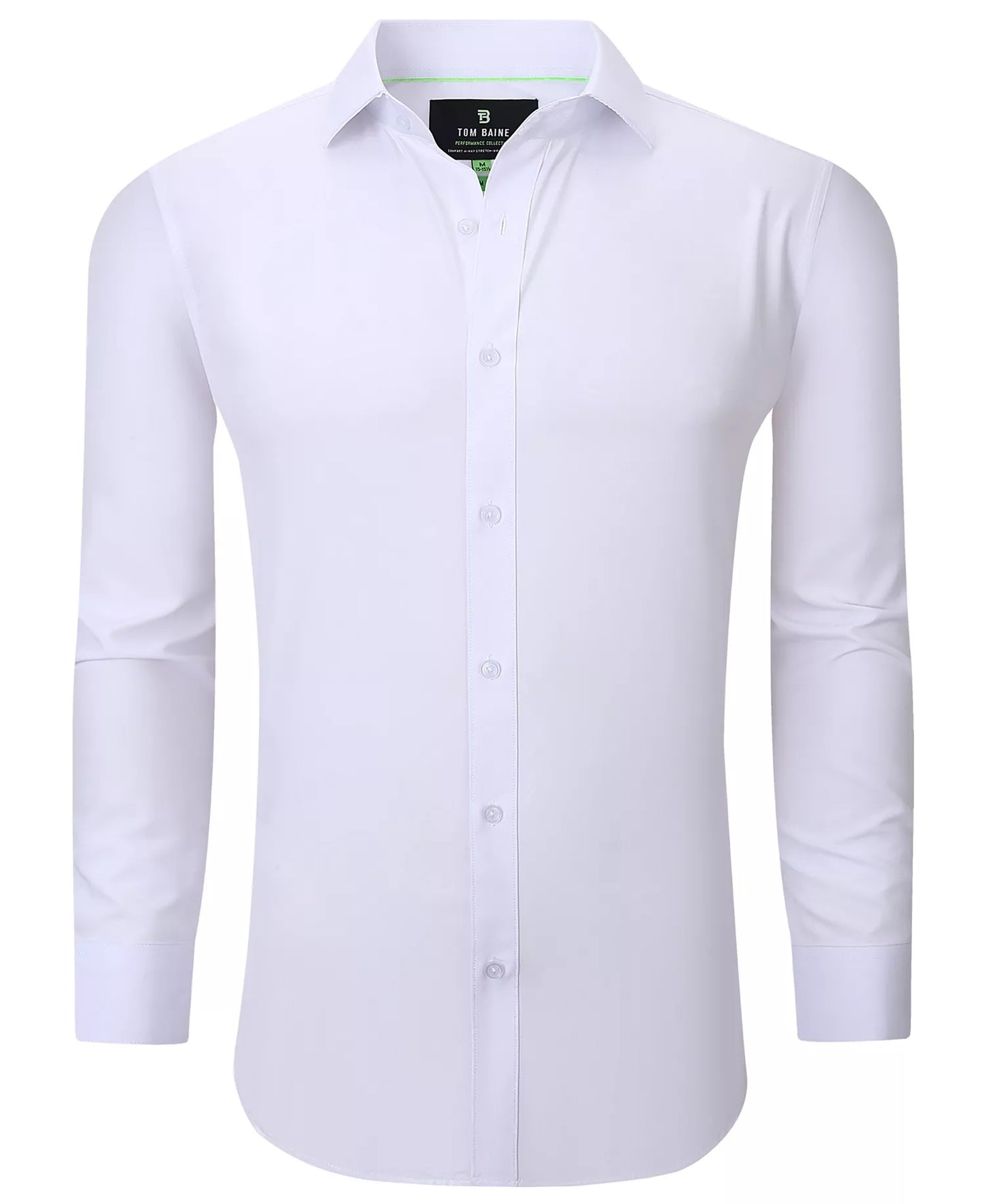 Tom Baine Men's Slim-Fit Four-Way Stretch Dress Shirt  White Size M