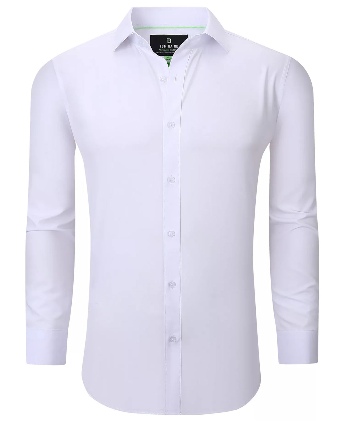 Tom Baine Men's Slim-Fit Four-Way Stretch Dress Shirt  White Size M