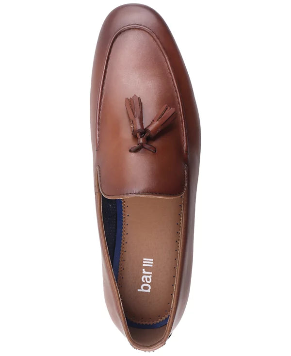 Bar III Men's Benjiee Leather Slip-On Tassel Loafers  Burnt Copper Leather Size 12