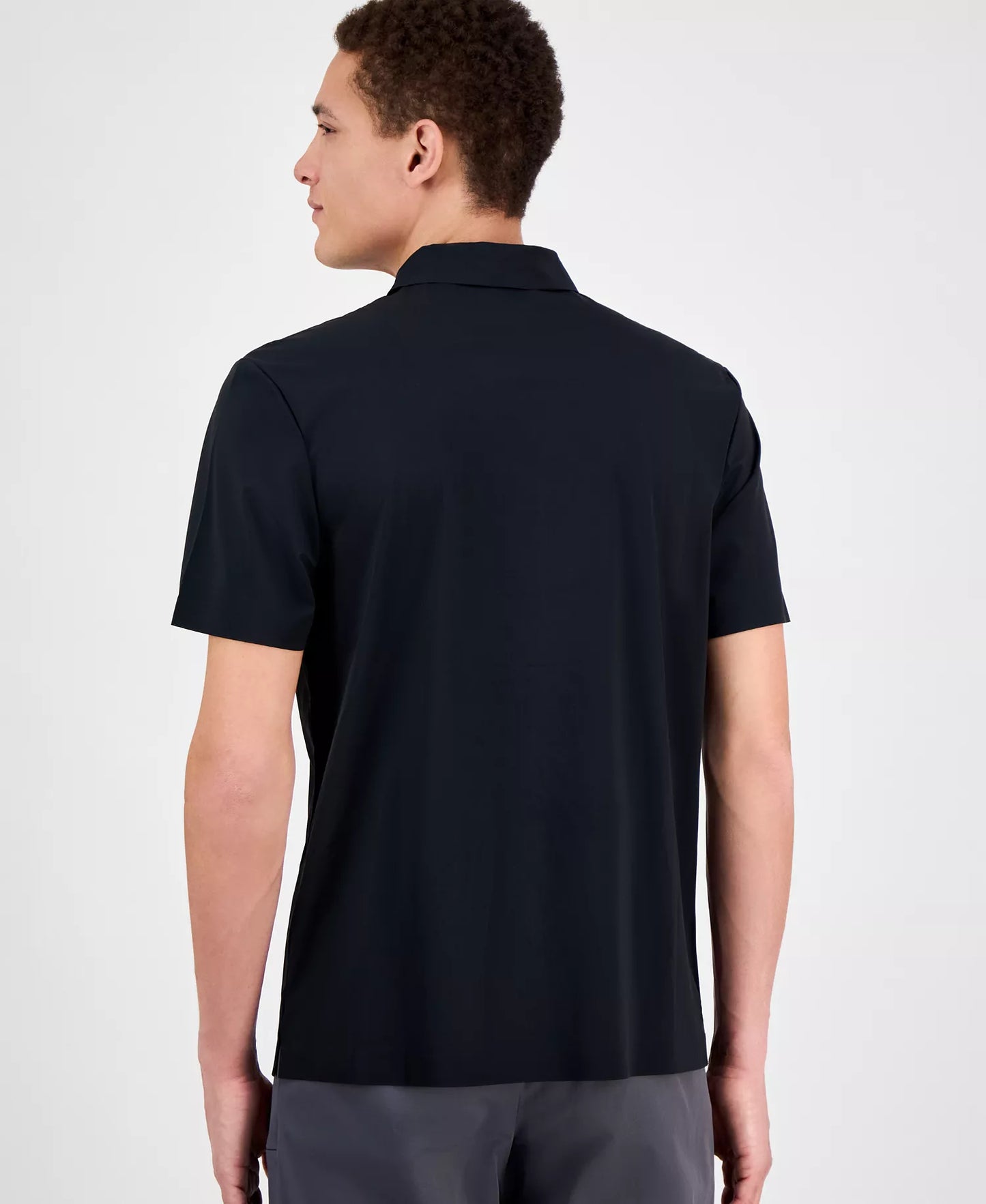 Alfani Men's Laser Cut Short Sleeve Performance Polo Shirt  Deep Black Size M