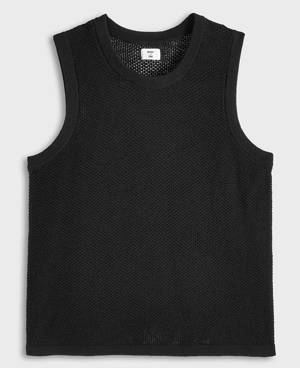 Mode of One Men's Textured-Knit Tank Top  Deep Black Size S