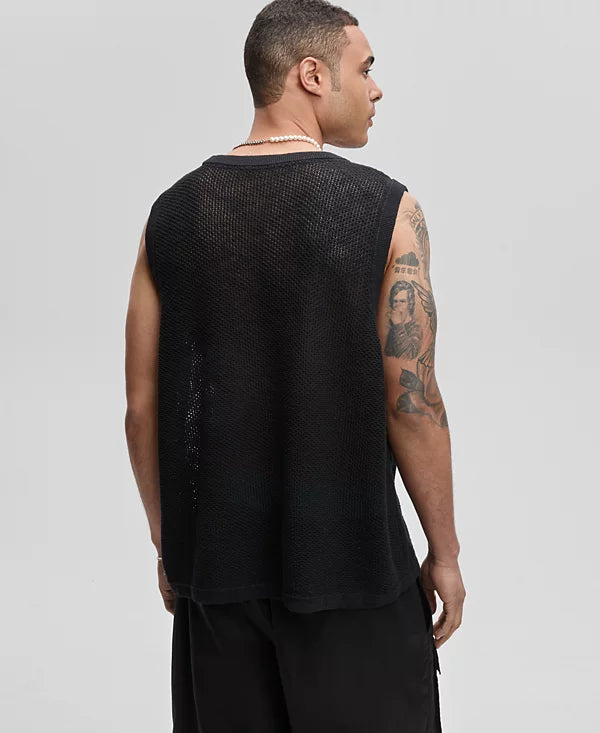 Mode of One Men's Textured-Knit Tank Top  Deep Black Size S