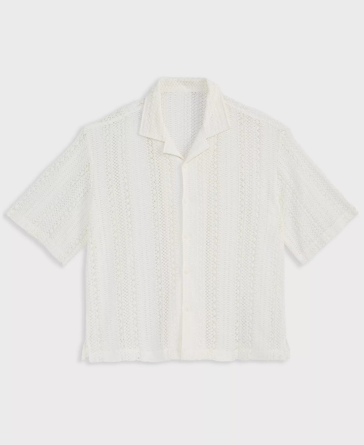 Mode of One Men's Relaxed-Fit Textured Crochet Button-Down Camp Shirt  Neo Natural Size S