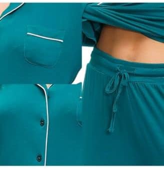 INK+IVY Women's Rayon Long Sleeve Button Top & Trouser Pajama Set  Color Evergreen Size XL
