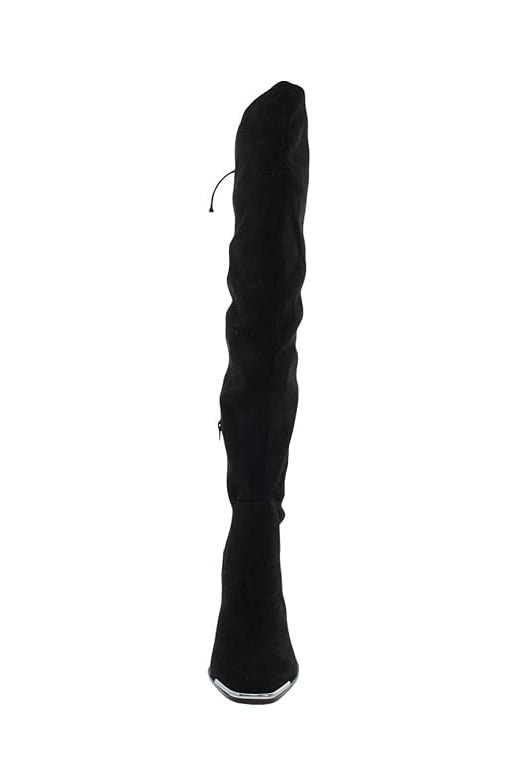 BCBGeneration Women's Abanna Square Toe Thigh High Boots  Color Black Microsuede Size 7.5M