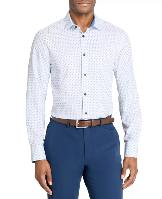 ConStruct Men's Slim Fit Micro Geo 4-Way Dress Shirt  White Blue Size XL 17/17.5