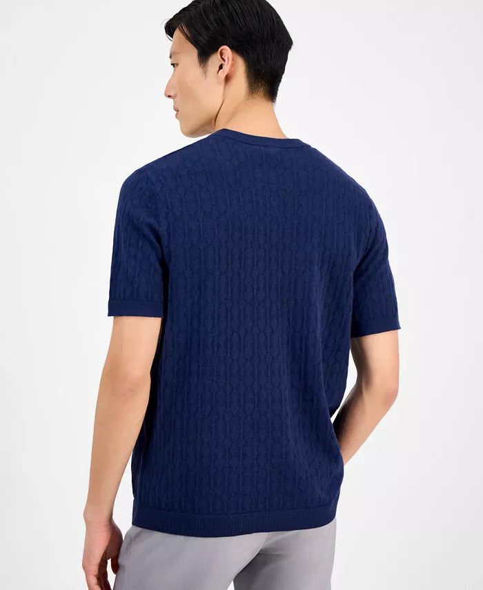 Alfani Men's Regular-Fit Textured Sweater T-Shirt  Neo Navy Size L