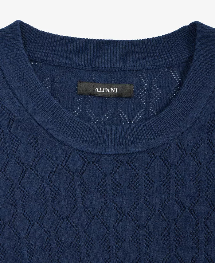 Alfani Men's Regular-Fit Textured Sweater T-Shirt  Neo Navy Size L