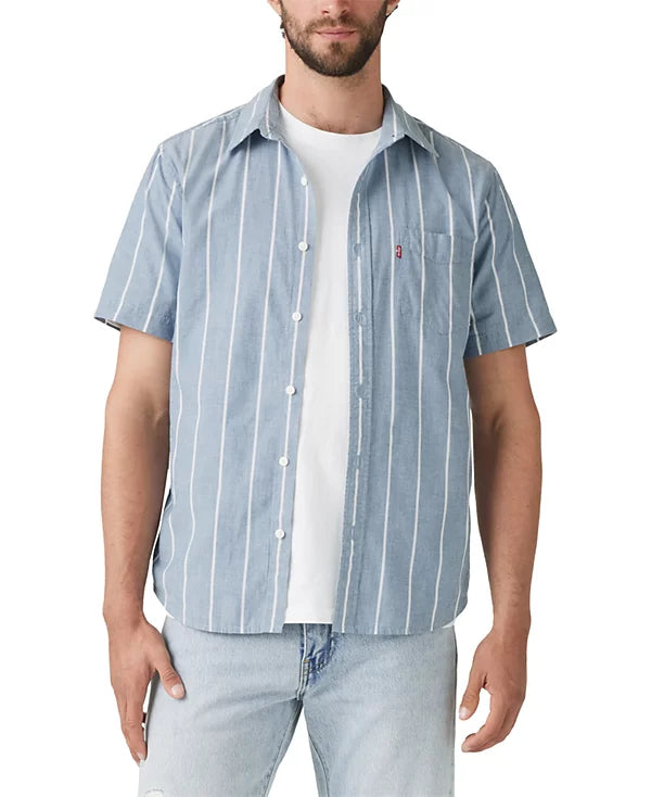 Levi's Men's Classic 1 Pocket Short Sleeve Regular Fit Shirt  Stripe Hampton Bay Size L
