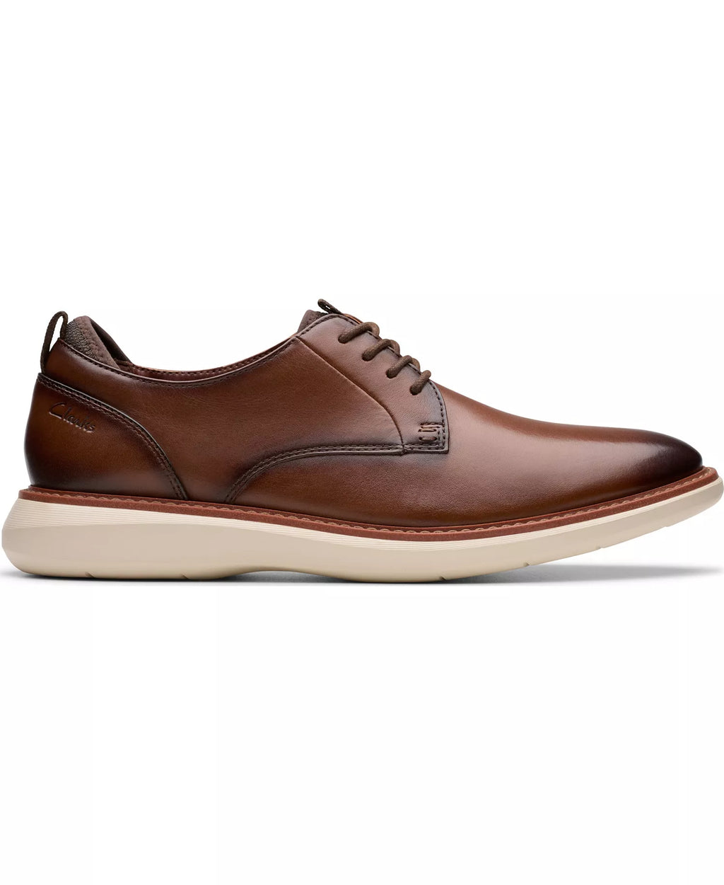 Clarks Men's Brantin Plain Toe Dress Casual Shoes  Dark Tan Leather Size 8.5W
