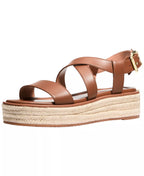 Michael Kors Women's Lynn Buckle Espadrille Sandals  Luggage Leather Size 7.5