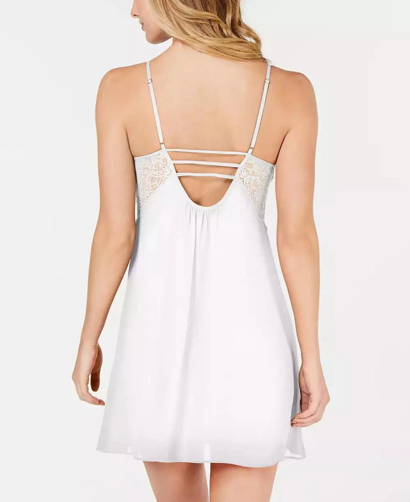 INC International Concepts Lace-Bodice Chiffon Chemise Nightgown  Bright White Size L