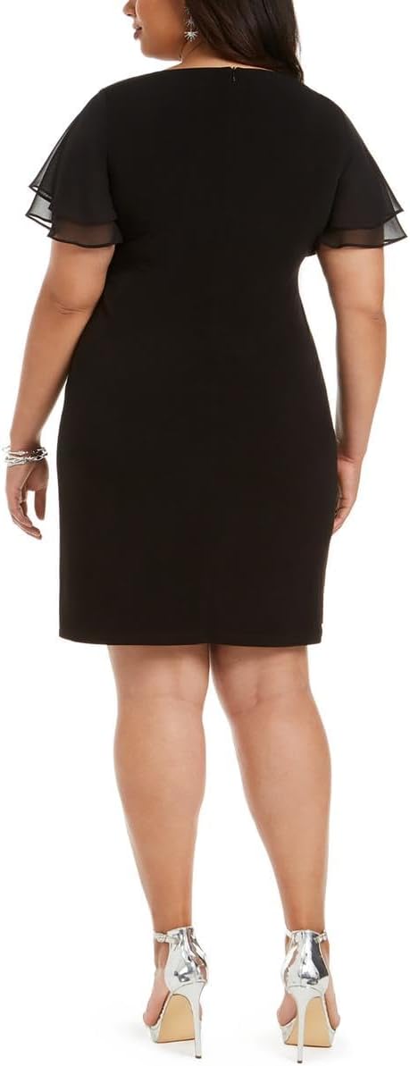 Jessica Howard Plus Size Flutter-Sleeve Side-Ruched Dress  Black Size 18W